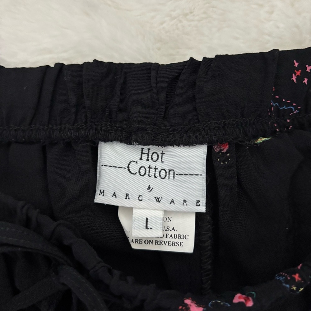 Hot Cotton by Marc Ware Spring Theme Black Wide Leg Pants Size Large Palazzo - Picture 9 of 11